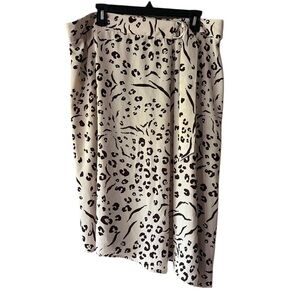 Nine West Cream and Black Animal Print Midi Skirt